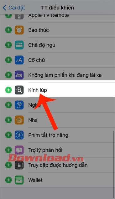 Thêm mục Kính lúp