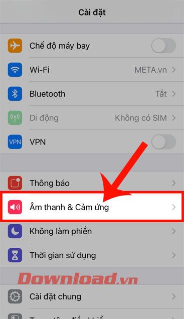 Chọn mục Âm thanh & Cảm ứng 