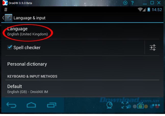 Thay đổi ngôn ngữ trên Droid4X