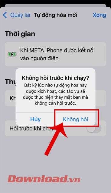 Chạm vào mục Không hỏi