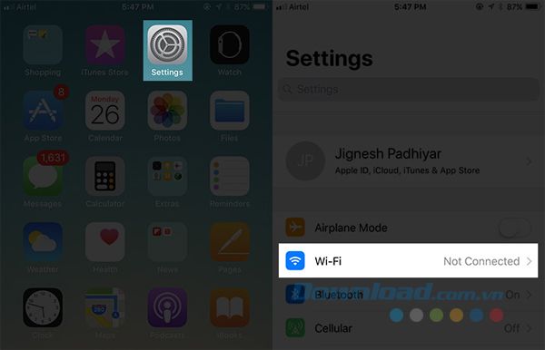 Chạm vào Wi-Fi trong Cài đặt