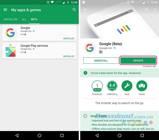 Cập nhật ứng dụng Google và Google Play Services