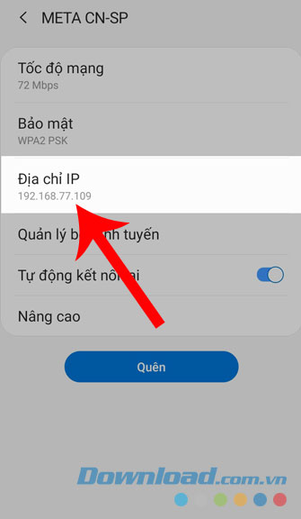 Địa chỉ IP sẽ hiển thị