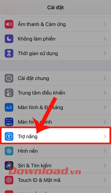 Chọn mục Trợ năng