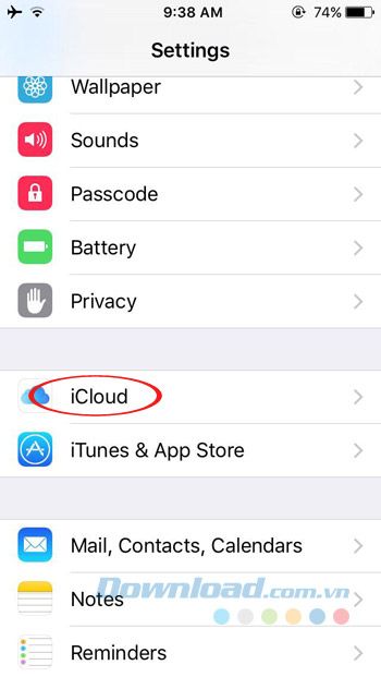 Chọn iCloud