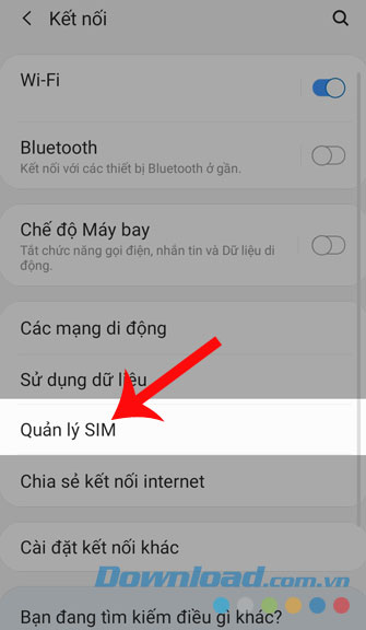 Nhấn vào Quản lý Sim