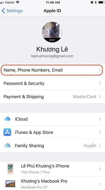 Thay đổi tên Tài khoản Apple