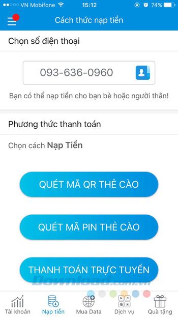 Hướng dẫn nạp tiền