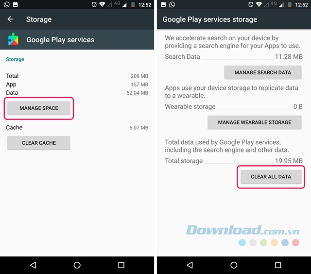 Nhấn vào Clear All Data trong Google Play Services