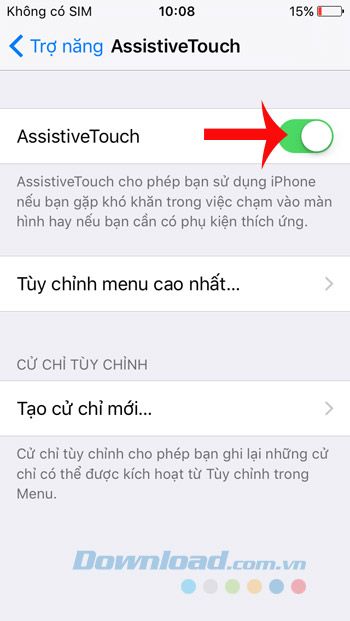 Bật tính năng AssistiveTouch