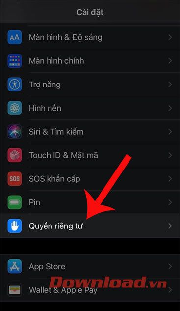 Chọn Quyền riêng tư