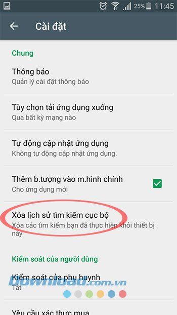 Xóa lịch sử tìm kiếm trên Google Play