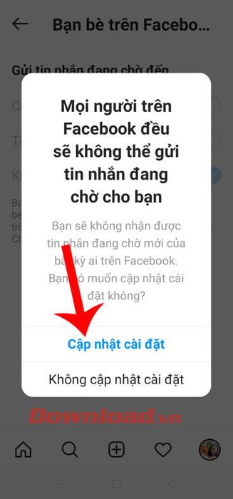 Chạm vào nút Cập nhật cài đặt