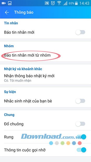 Thông báo tin nhắn mới trong nhóm