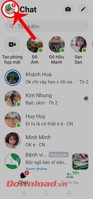 Chạm vào ảnh đại diện Facebook