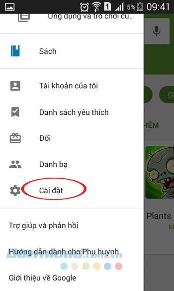 Mở phần Cài đặt của Google Play