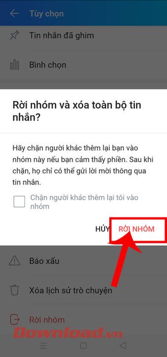 Nhấn vào nút Rời nhóm