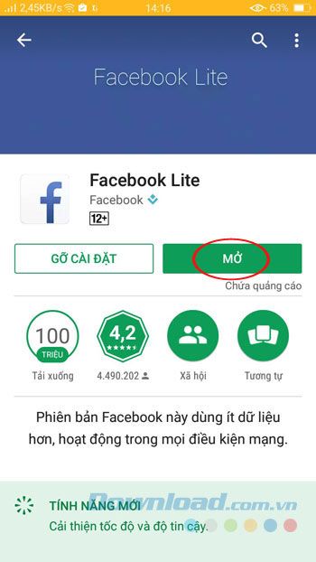 Khởi động Facebook Lite