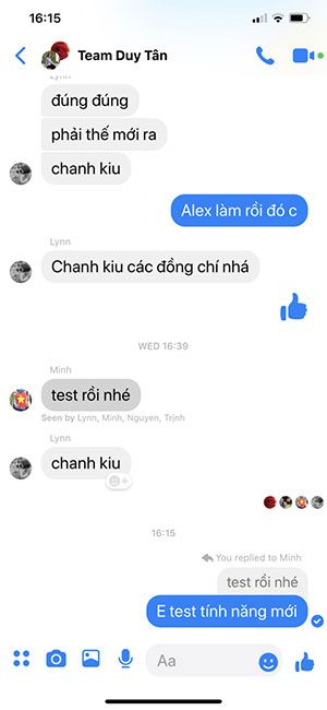 Giao diện tin nhắn đã được gửi trên ứng dụng Facebook Messenger trên điện thoại di động