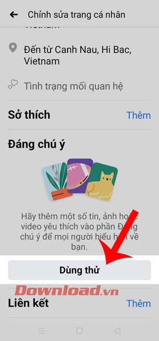 Nhấn vào nút Thử nghiệm