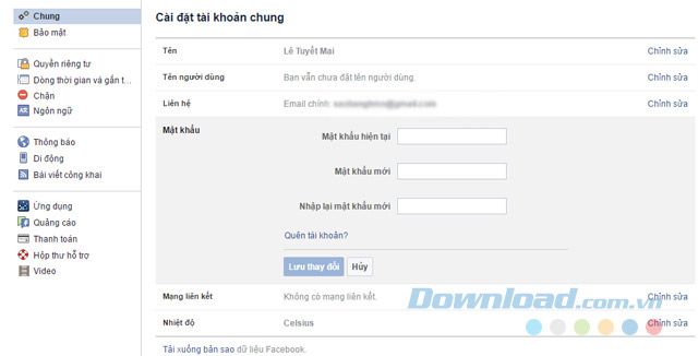Thay đổi mật khẩu trên Facebook
