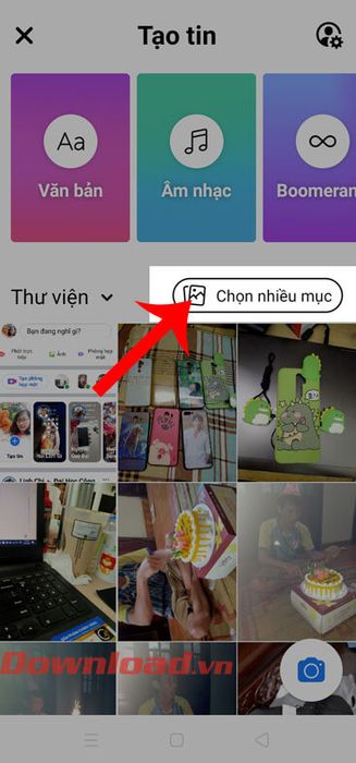 Chạm vào nút Chọn nhiều