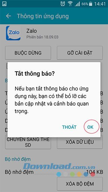 Xác nhận vô hiệu hóa thông báo