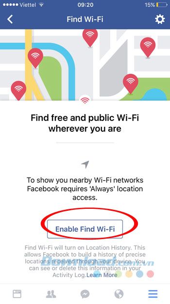 Bật tính năng tìm kiếm Wifi