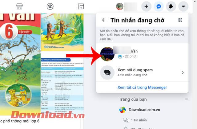 Xem tin nhắn đang chờ trên Facebook