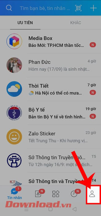 Nhấn vào biểu tượng tài khoản