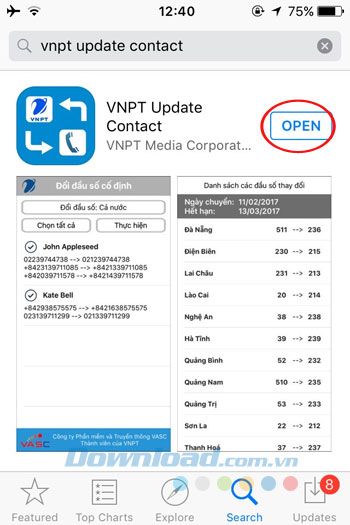 Mở Ứng dụng Cập nhật Danh bạ VNPT