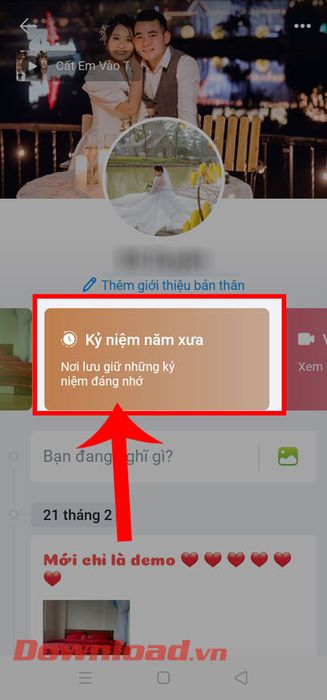 Nhấn vào mục Kỷ niệm xưa