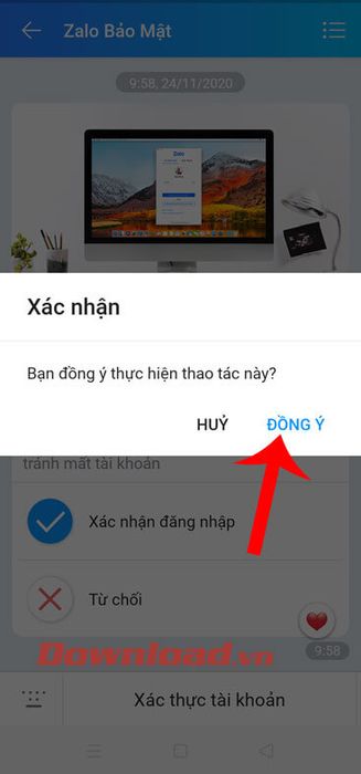 Chạm vào nút Đồng ý