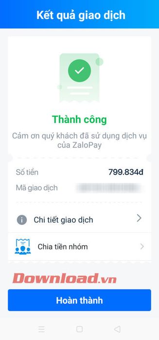 Hóa đơn đã được thanh toán thành công