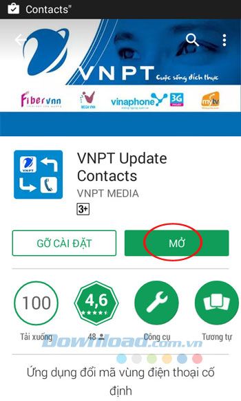 Mở Ứng dụng Cập nhật Danh bạ VNPT