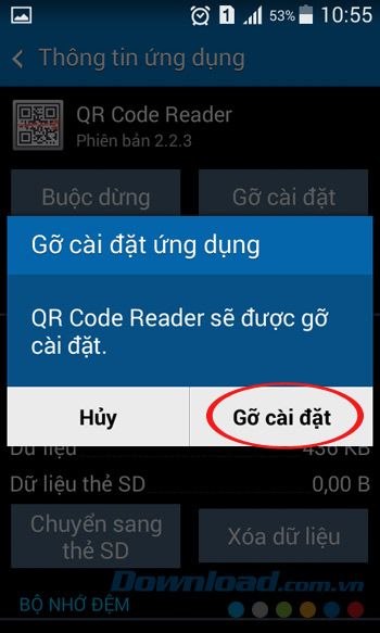 Xác nhận xóa cài đặt