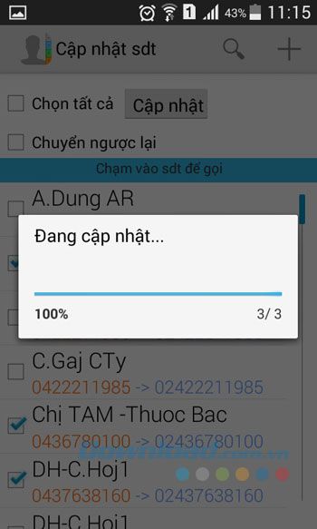 Quá trình cập nhật danh sách số điện thoại