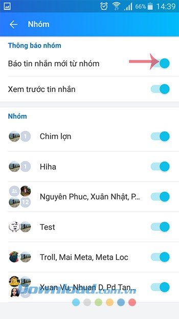 Vô hiệu hóa thông báo tin nhắn mới trong nhóm