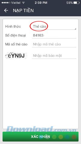 Nạp thẻ điện thoại qua ứng dụng