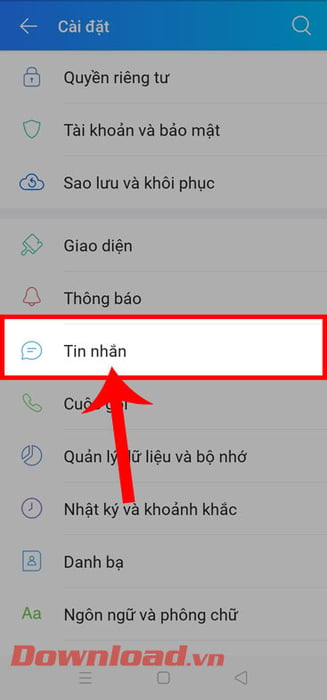 Chọn mục Tin nhắn