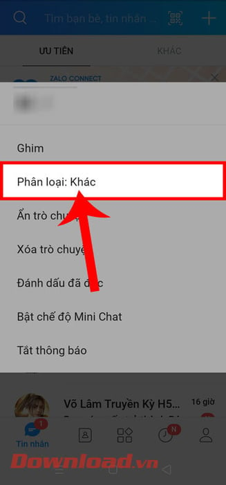 Chạm vào mục Phân loại: Khác