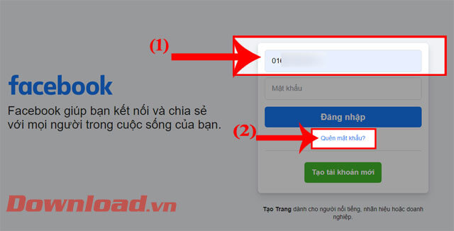 Điền số điện thoại hoặc email, sau đó nhấn nút Quên mật khẩu