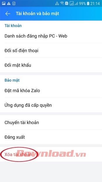 Xóa tài khoản