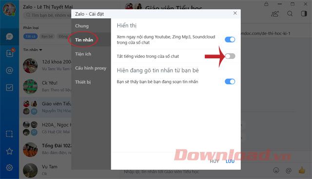 Tắt tiếng video trong cửa sổ chat Zalo