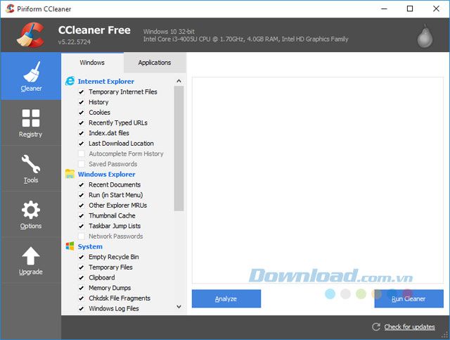 Sử dụng CCleaner để quét máy tính