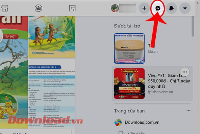 Nhấn vào biểu tượng tin nhắn Messenger