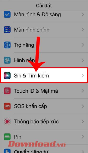 Chọn mục Siri & Tìm kiếm