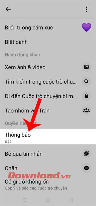 Nhấn vào mục Thông báo