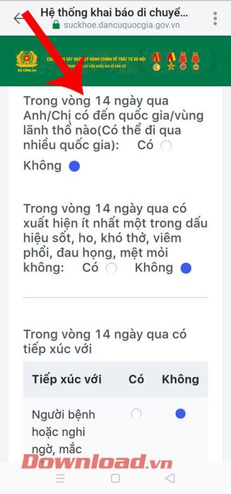 Khai báo thông tin y tế trong 14 ngày gần đây