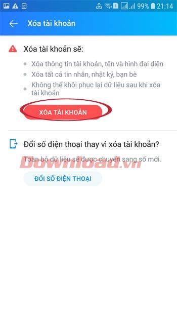 Xóa tài khoản Zalo